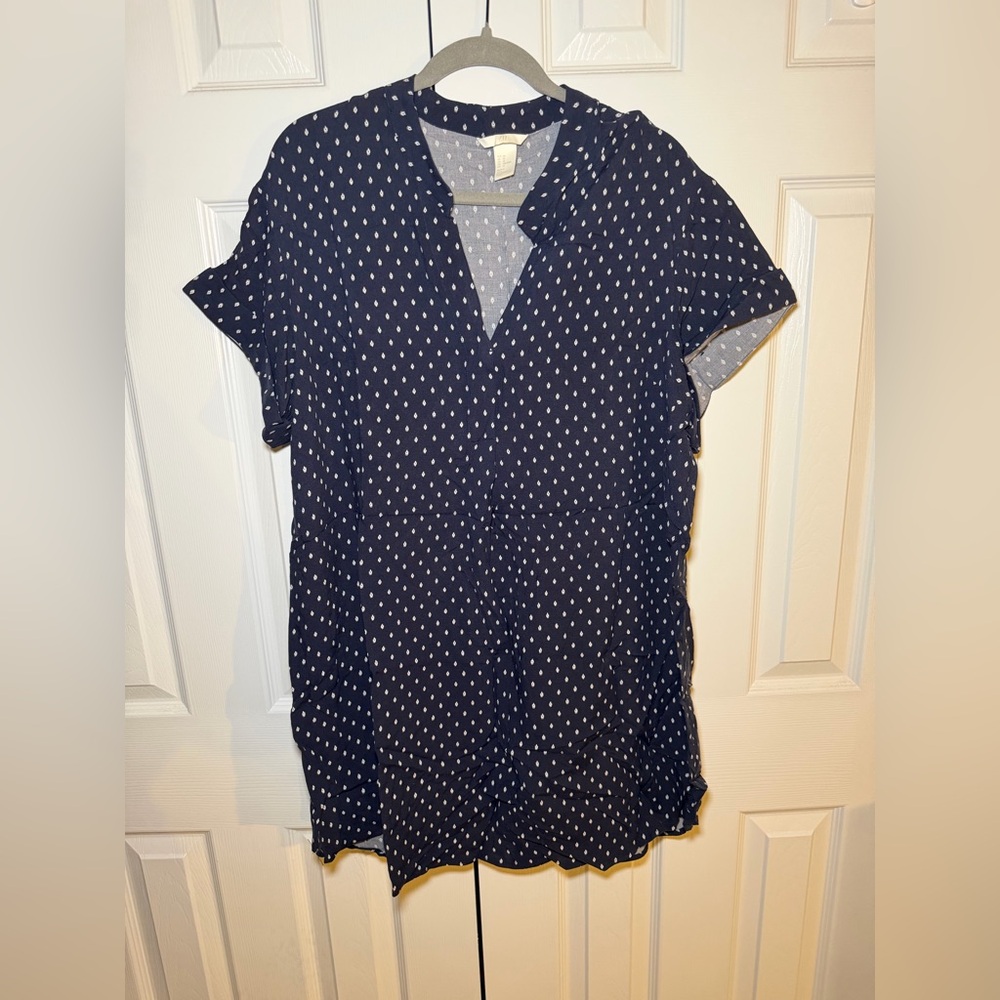 H&M Navy Blue Short Sleeve Tunic with White Dot Print